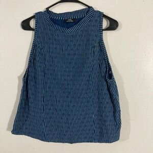 Brooke Mille Tank Top Womens Medium Blue White Striped Eyelet Cotton